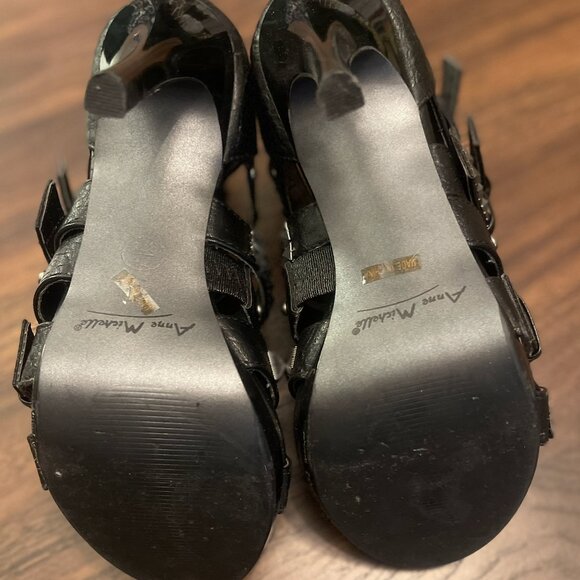 Anne Michelle Maneater Studded High Heels Black Stilettos Club Edgy Stud Sandal - Picture 6 of 7